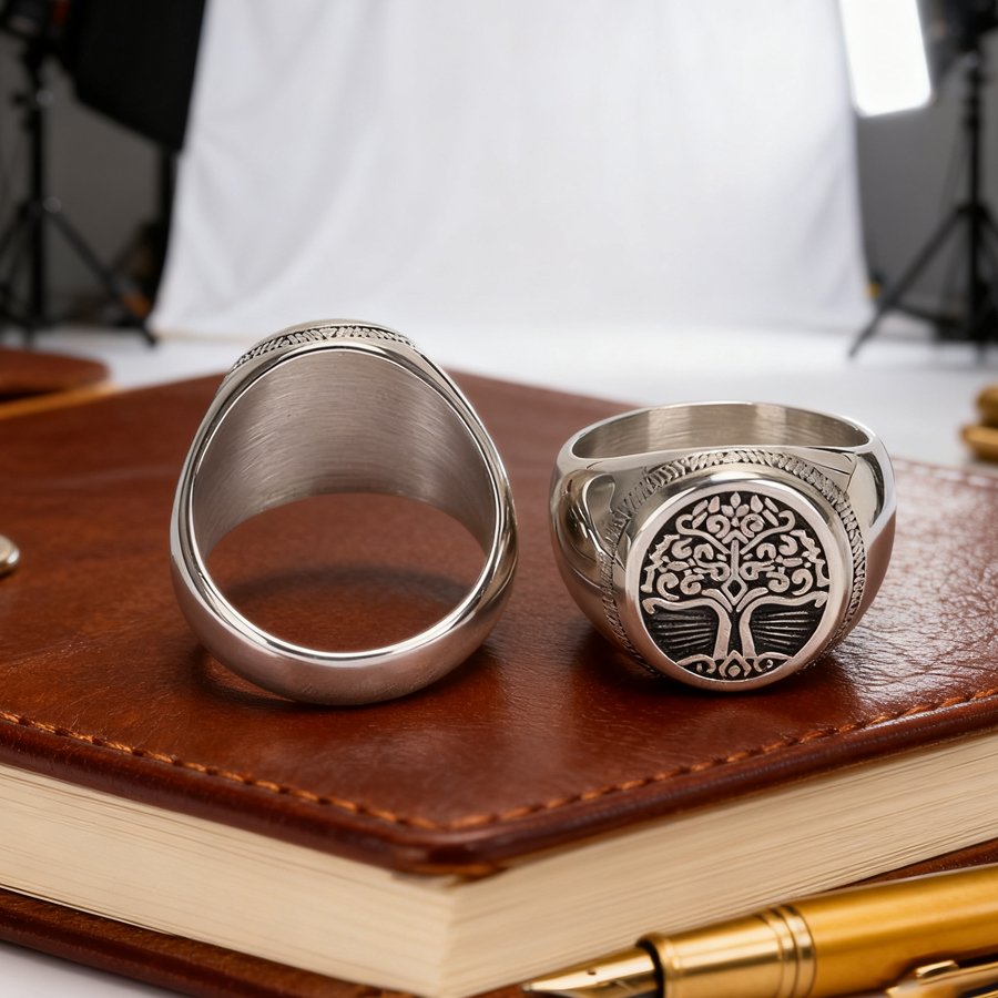 Vintage Nordic Tree of Life Ring 316LStainless Steel Comfort Fit Hypoallergenic for Men Women - 图片 2
