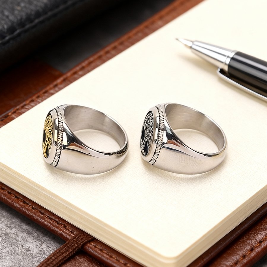 Vintage Nordic Tree of Life Ring 316LStainless Steel Comfort Fit Hypoallergenic for Men Women - 图片 5