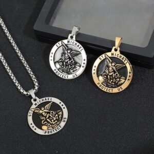 Angel Pendant is designed with Archangel Michael as the prototype, featuring religious vintage distressed craft, 3 colors optional, thick and tough texture, made for men, guards faith and shows style, perfect for daily wear, gift and collection.