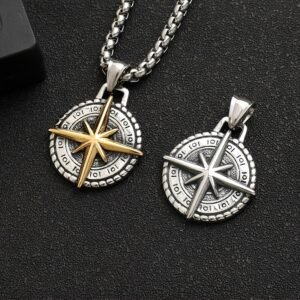 Nordic Compass Anchor Stainless Steel Pendant with Stainless Steel Necklace In Stock