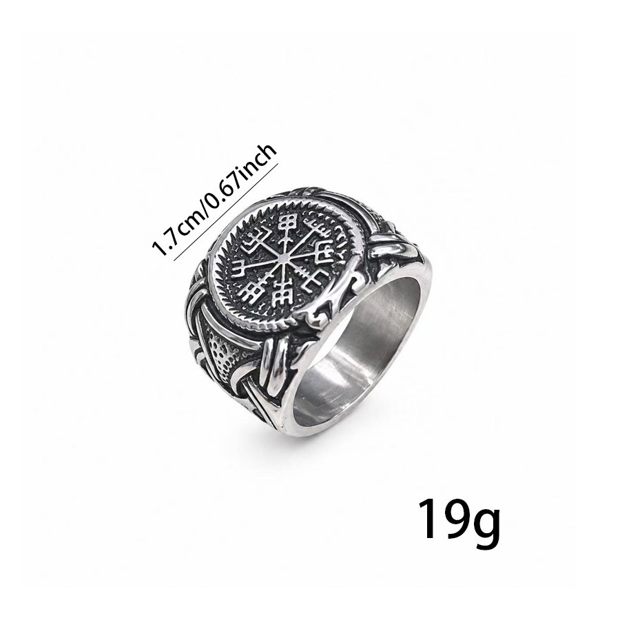 Anel de sinete com Vegvísir bússola viking em aço inoxidável para atacado – imagem do produto