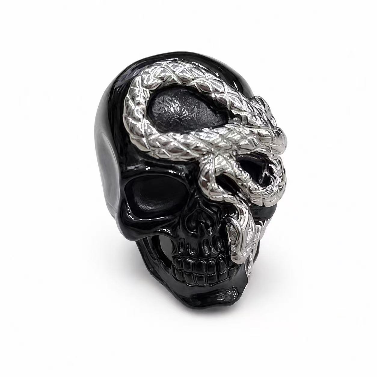 Anel com caveira e serpente gótico em aço inoxidável para atacado – imagem do produto