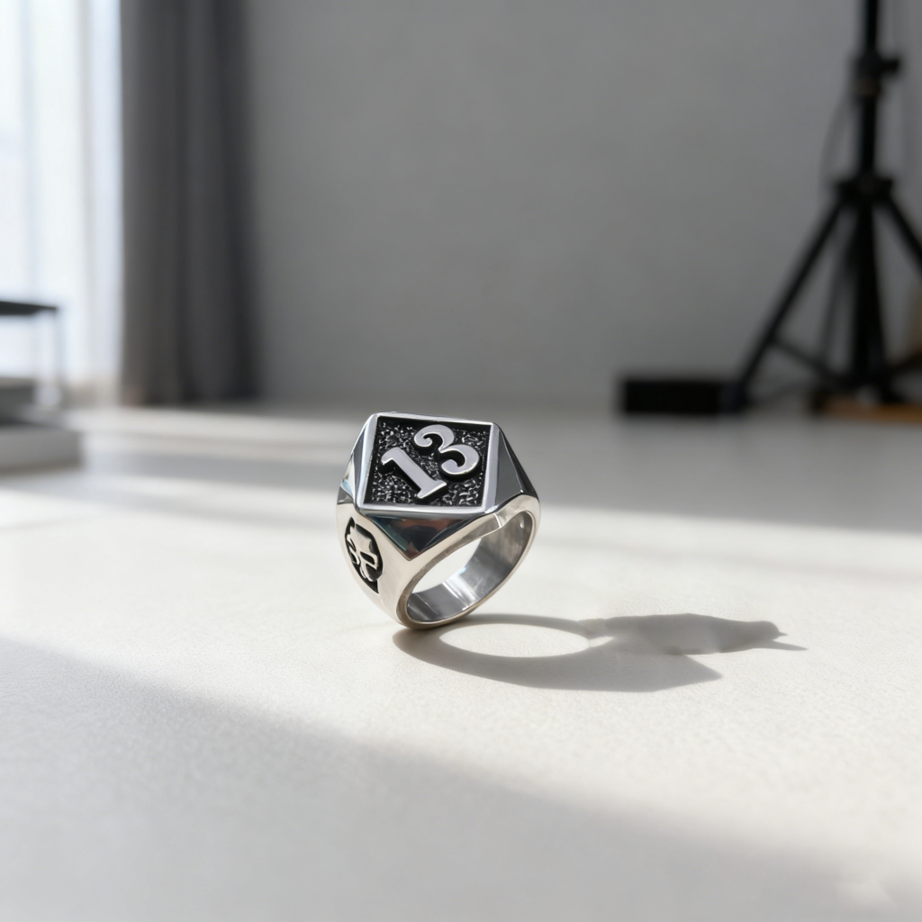Number 13 Skull Stainless Steel Biker Signet Ring Wholesale