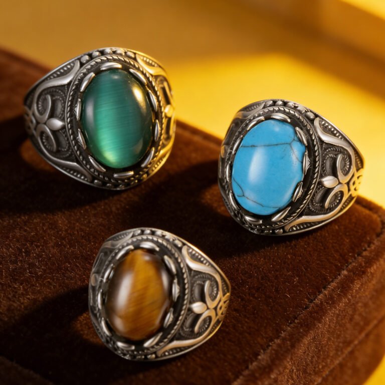 stone inlaid stainless steel ring wholesale men's jewelry