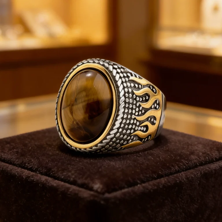 tiger eye stainless steel ring wholesale men's gemstone jewelry