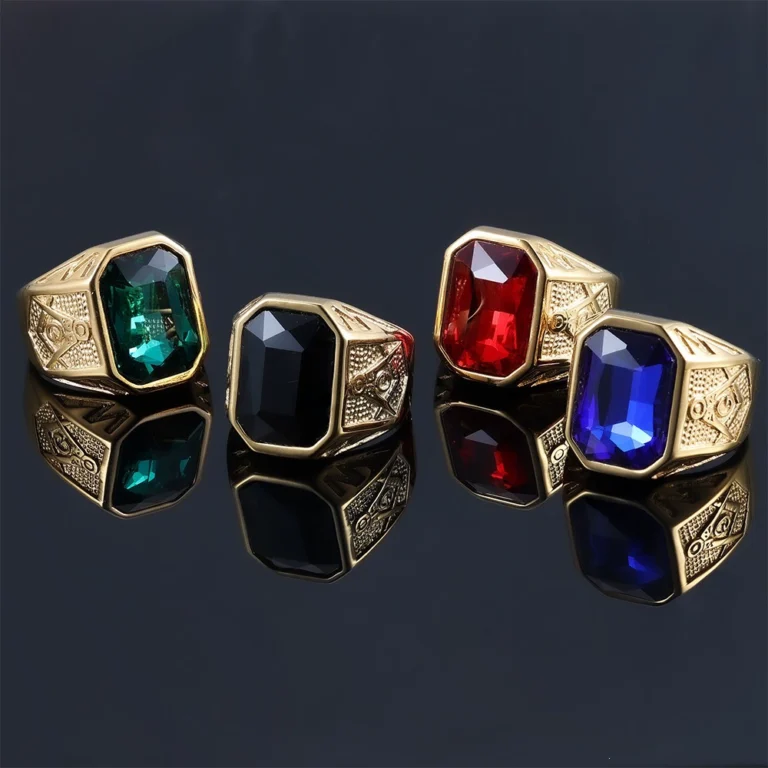 Masonic glass stone ring wholesale Freemason stainless steel jewelry