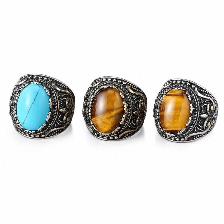 Stone Inlaid Stainless Steel Rings Wholesale