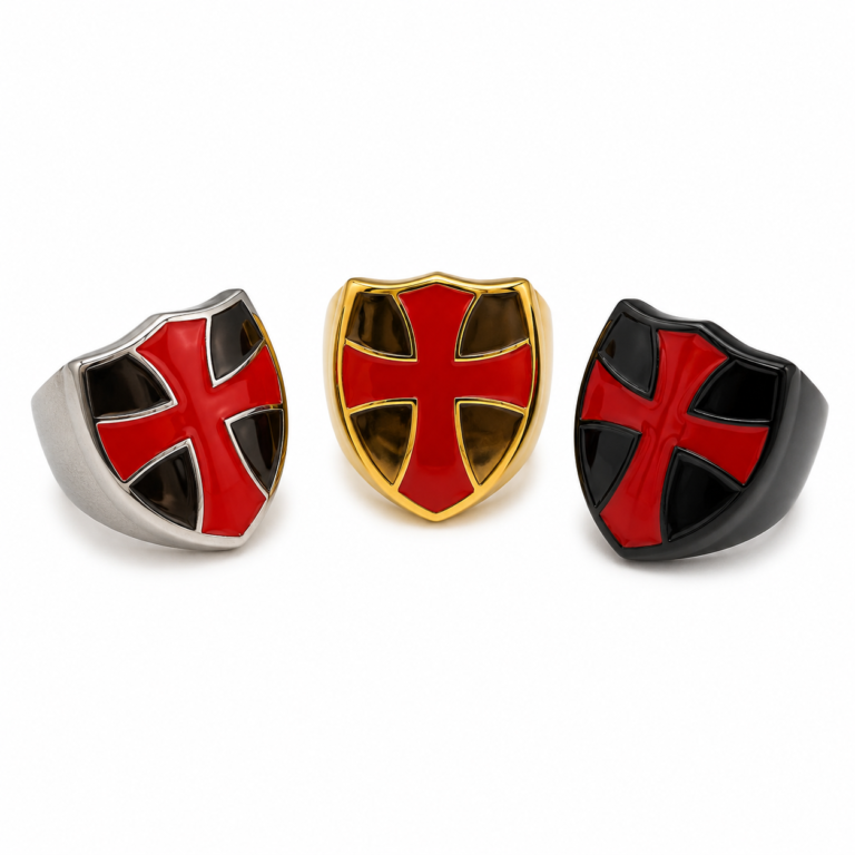 Knights Templar Red Cross Stainless Steel Shield Ring Wholesale