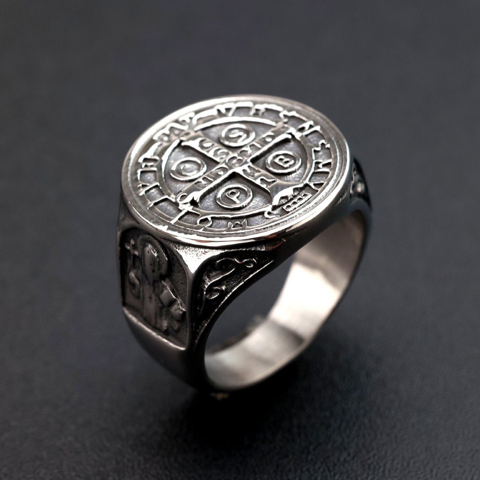 St. Benedict cross exorcism ring wholesale religious jewelry - product view 2