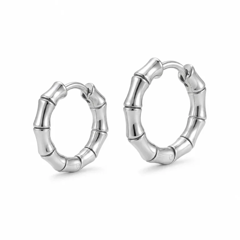 316L stainless steel bamboo hoop earrings wholesale main white background
