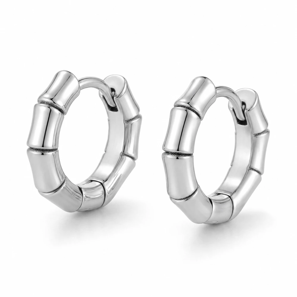 316L stainless steel bamboo hoop earrings wholesale product view 2
