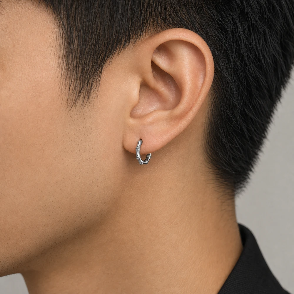 316L stainless steel bamboo hoop earrings wholesale product view 4