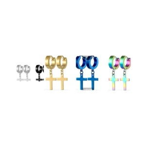 316L stainless steel cross huggie earrings wholesale main white background