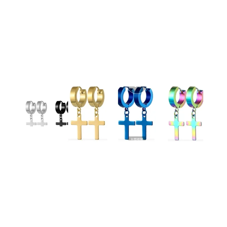 316L stainless steel cross huggie earrings wholesale main white background