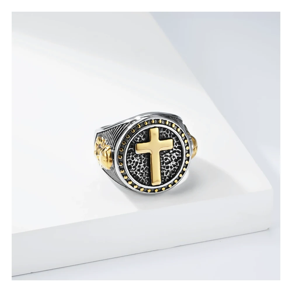 316L stainless steel cross ring wholesale white background main view