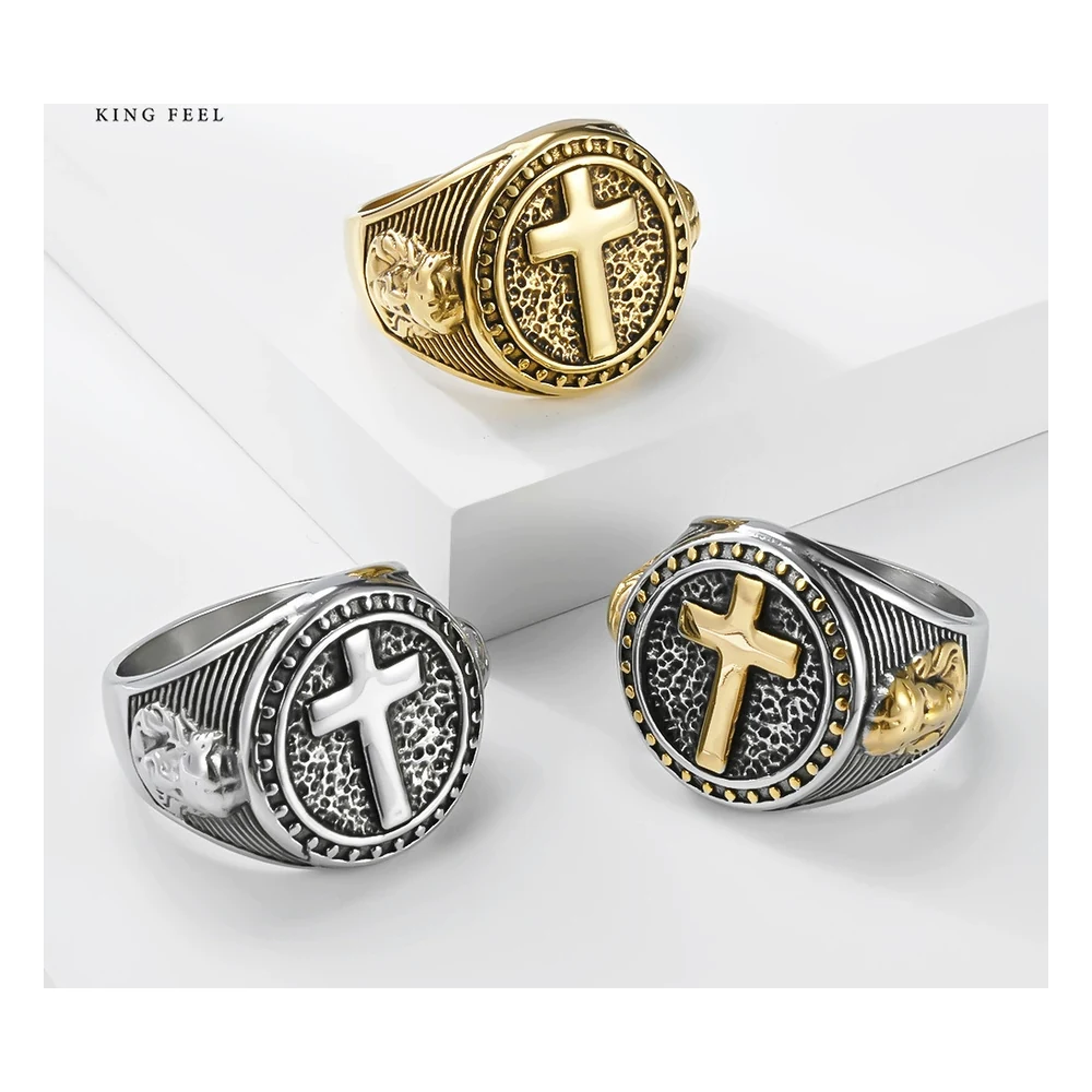 316L stainless steel cross ring wholesale white background alternate view