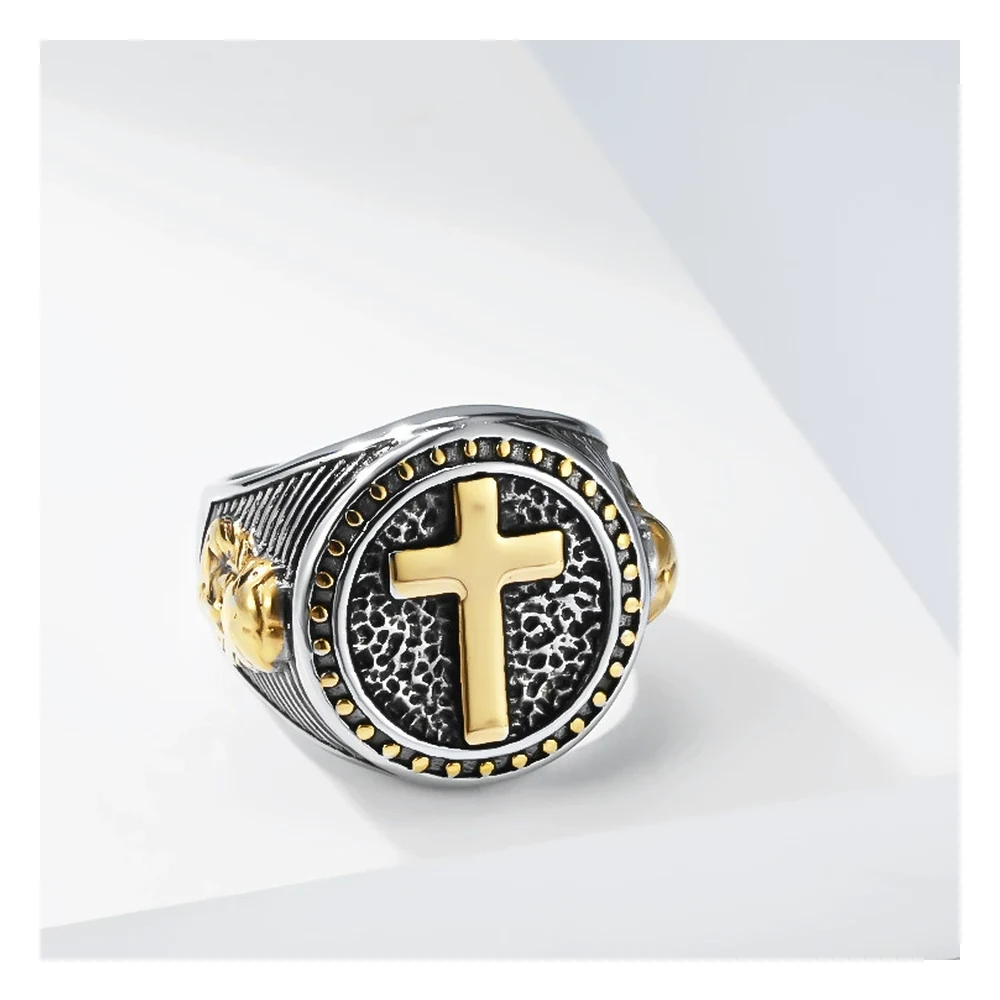 316L stainless steel cross ring wholesale white background detail view