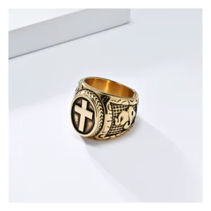 316L stainless steel praying hands cross ring wholesale white background main view