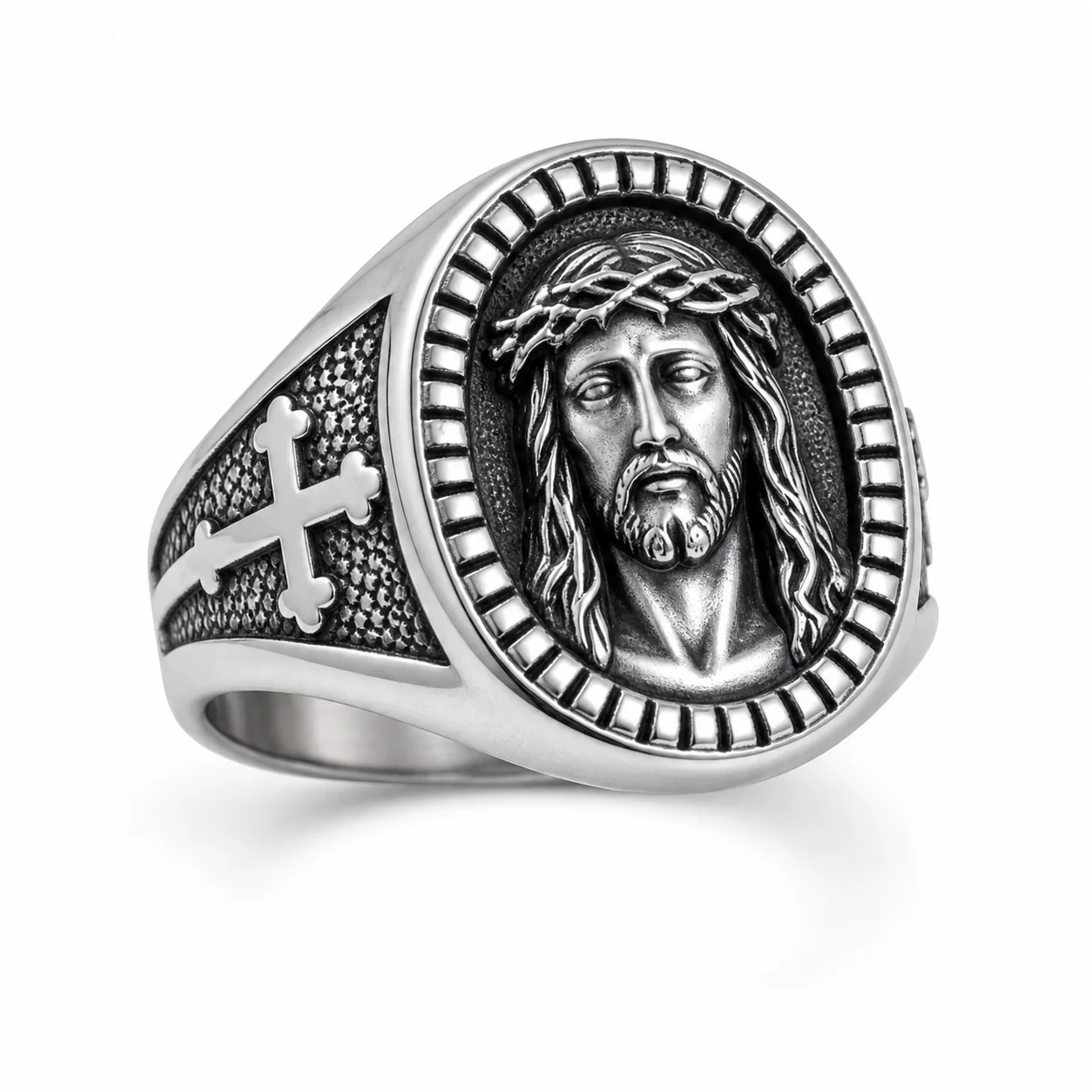 316L stainless steel religious ring wholesale white background alternate view