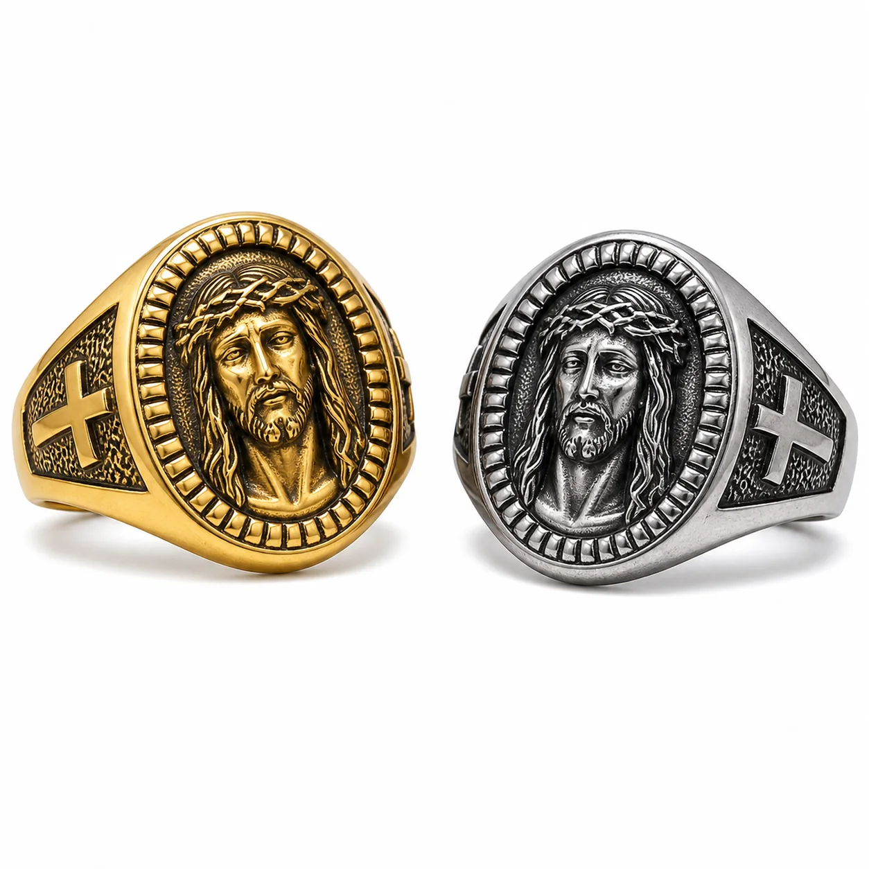 316L stainless steel religious ring wholesale white background detail view