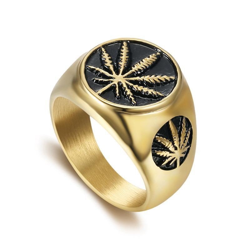 Cannabis Leaf 316L Stainless Steel Signet Ring Wholesale