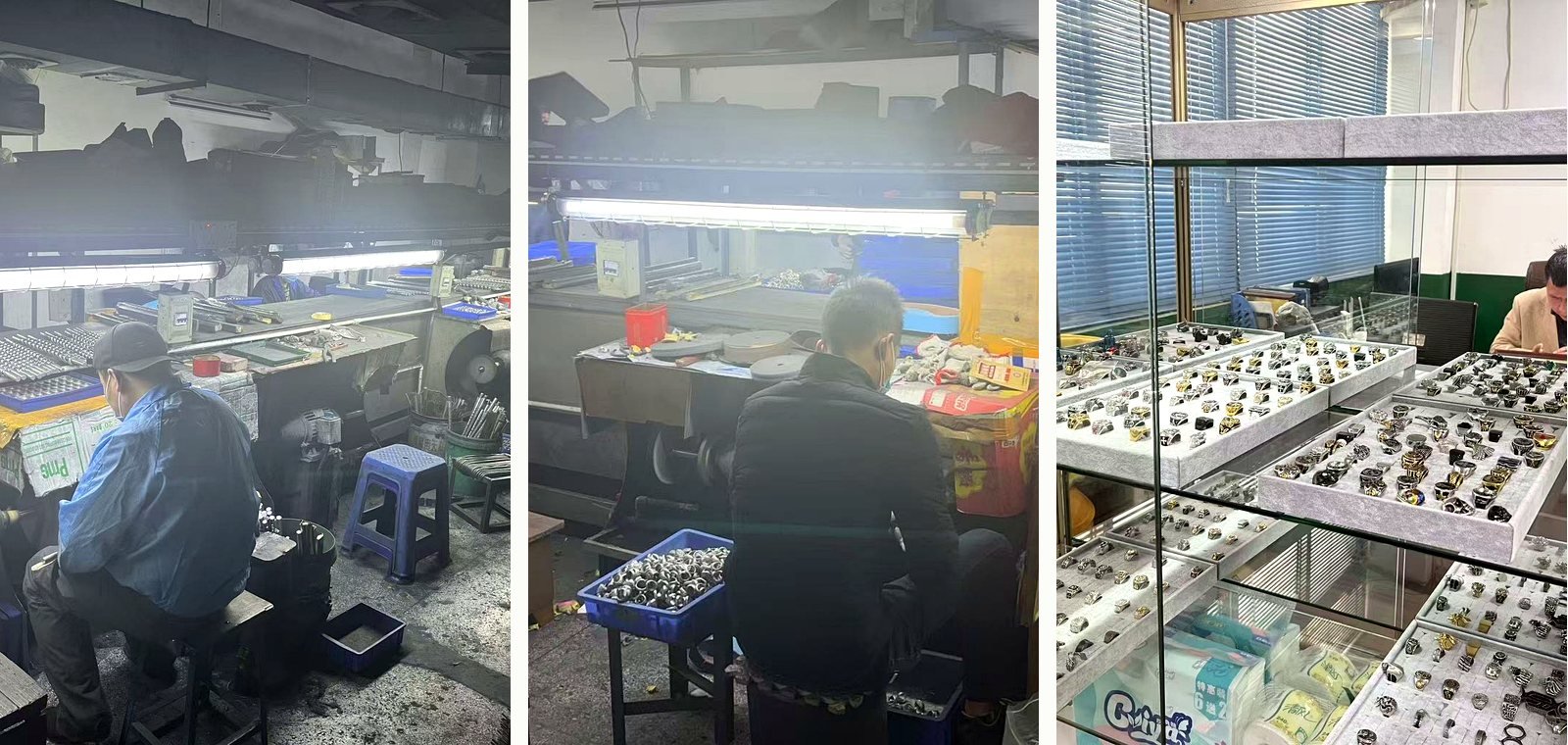 Stainless steel jewelry polishing workshop and sample room