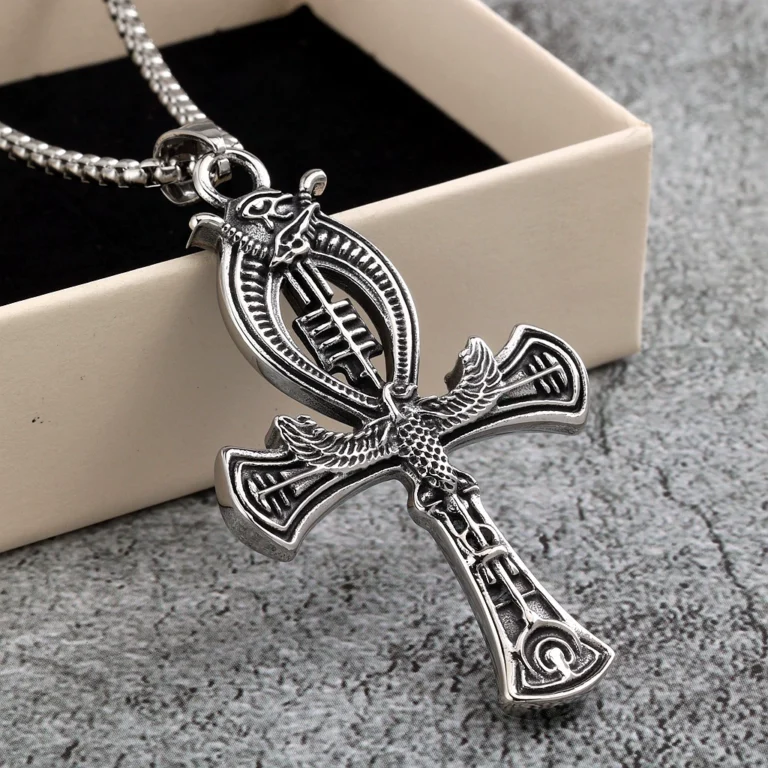 Vintage Egyptian Double-Sided Ankh Cross Pendant Titanium Steel Necklace for Men Wholesale main product image