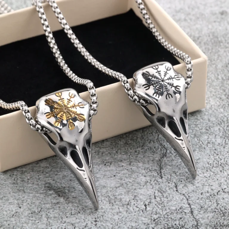 Viking Compass Raven Head Pendant Stainless Steel Necklace - European Style Wholesale main product image