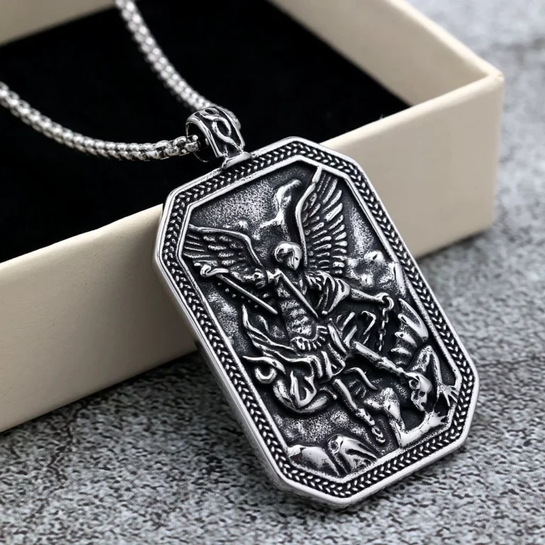 Archangel Michael Double-Sided Pendant Titanium Steel Necklace - Vintage Archangel Pendant Wholesale main product image