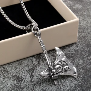 Vintage Punk Viking Axe Pendant Titanium Steel Necklace for Men Wholesale main product image