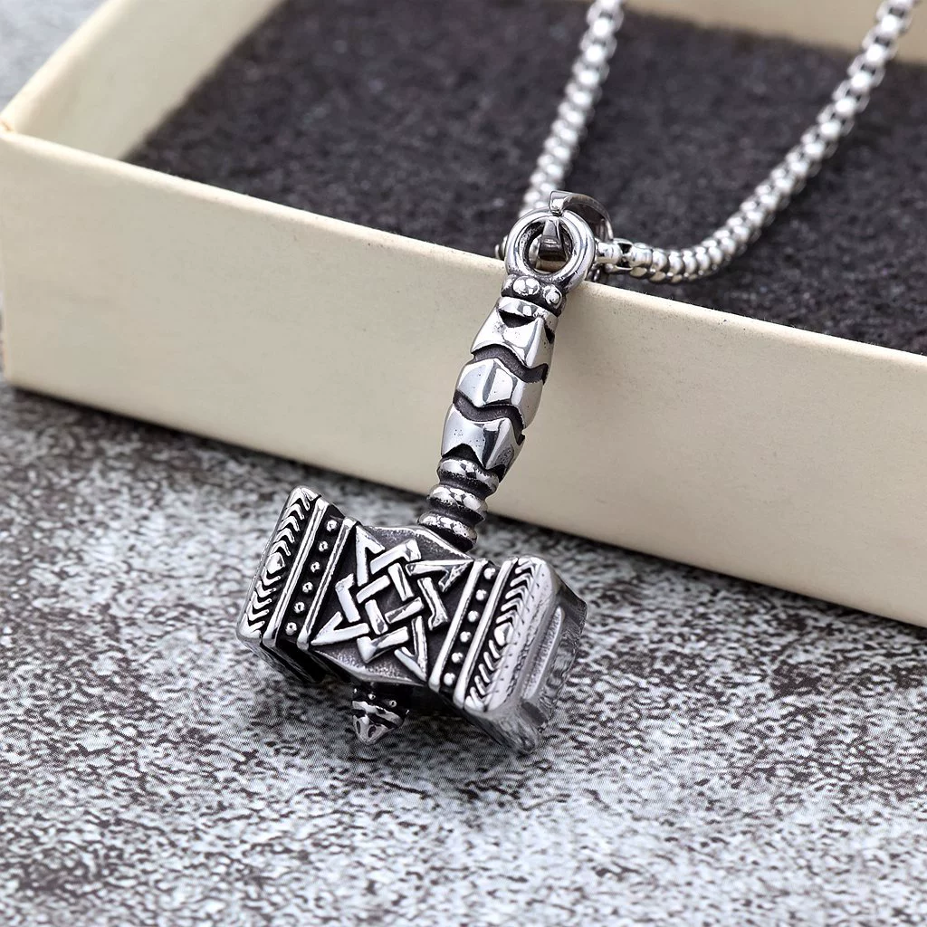 Vintage Slavic Thor's Hammer Pendant Titanium Steel Necklace for Men Wholesale product view 2