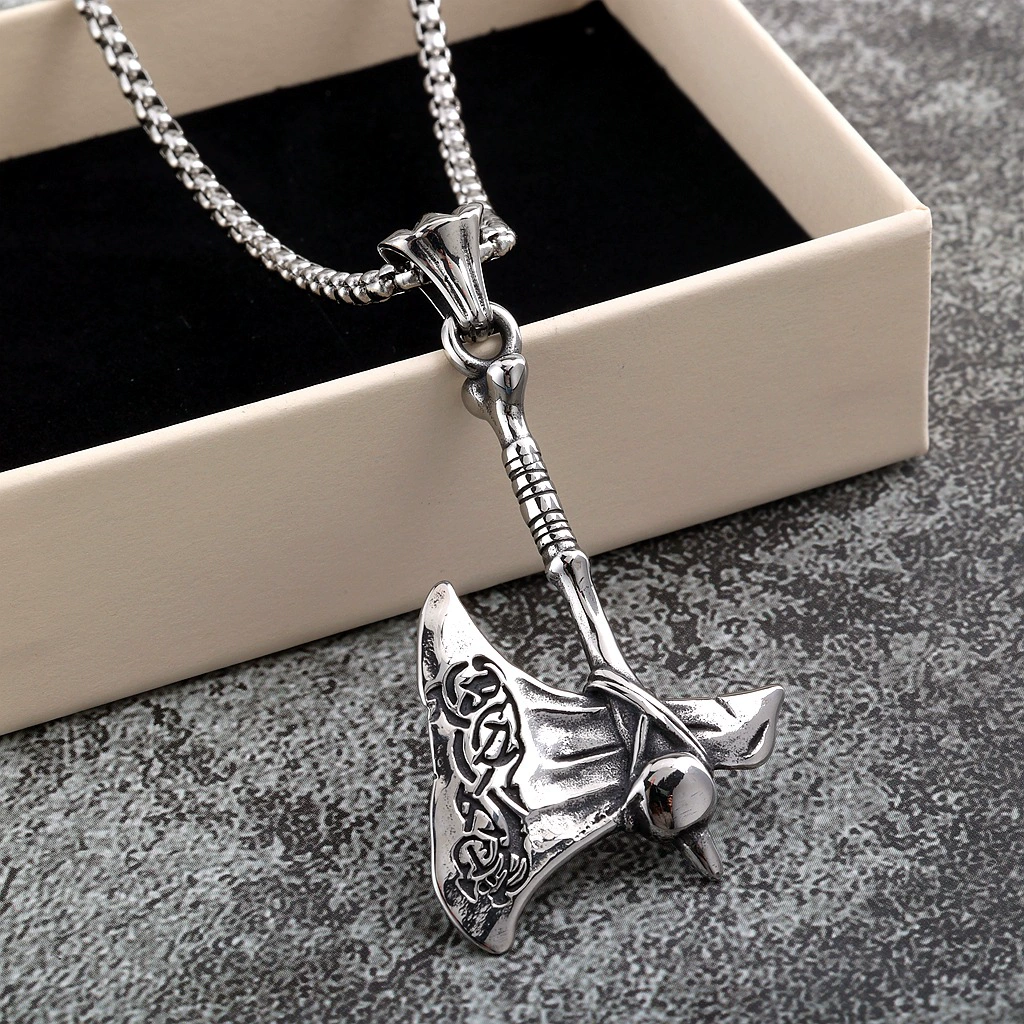 Vintage Punk Viking Axe Pendant Titanium Steel Necklace for Men Wholesale product view 2