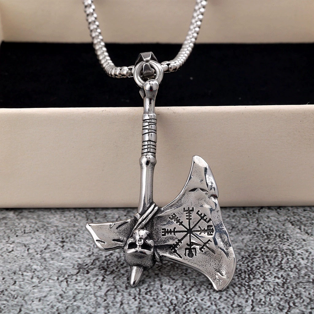 Vintage Punk Viking Axe Pendant Titanium Steel Necklace for Men Wholesale product view 3