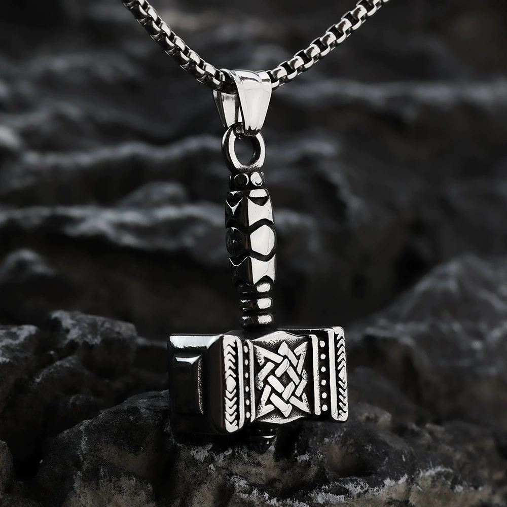 Vintage Slavic Thor's Hammer Pendant Titanium Steel Necklace for Men Wholesale product view 4