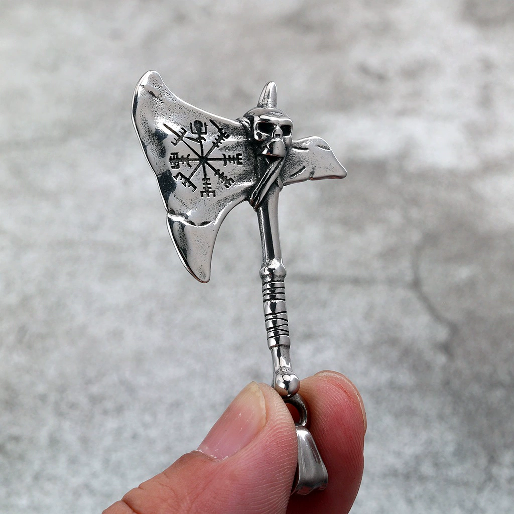 Vintage Punk Viking Axe Pendant Titanium Steel Necklace for Men Wholesale product view 4