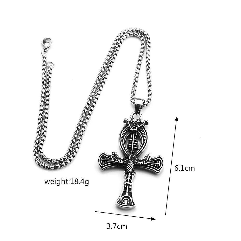 Vintage Egyptian Double-Sided Ankh Cross Pendant Titanium Steel Necklace for Men Wholesale product view 5