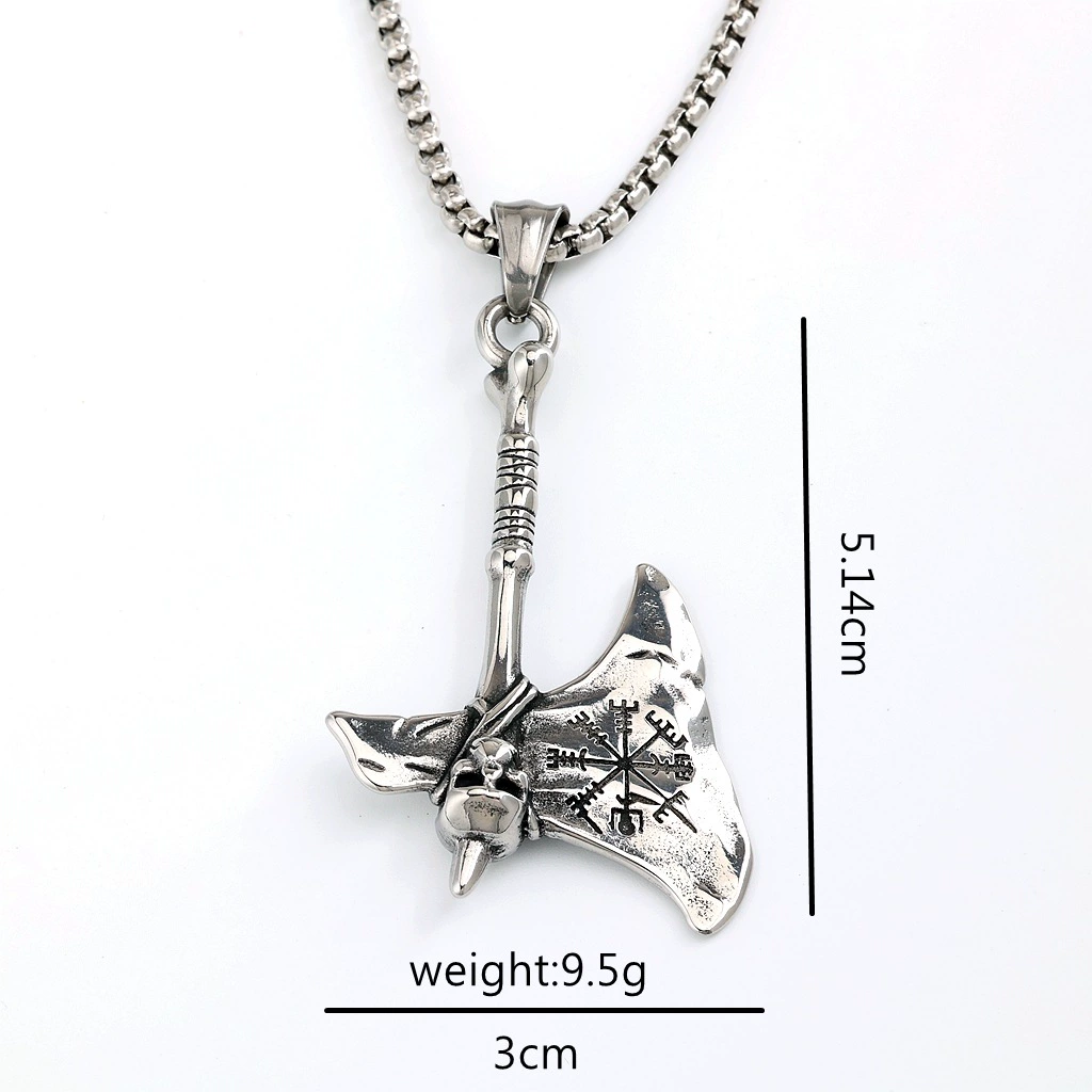 Vintage Punk Viking Axe Pendant Titanium Steel Necklace for Men Wholesale product view 5