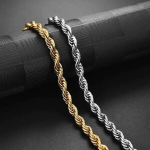 Stainless Steel Twist Chain - European Hip-Hop Men's Necklace - 18K Vacuum Plated