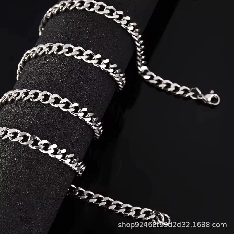 Stainless Steel Hip-Hop Multi-Size Necklace - Single Weave Cuban Chain - Casual Chain - Image 2