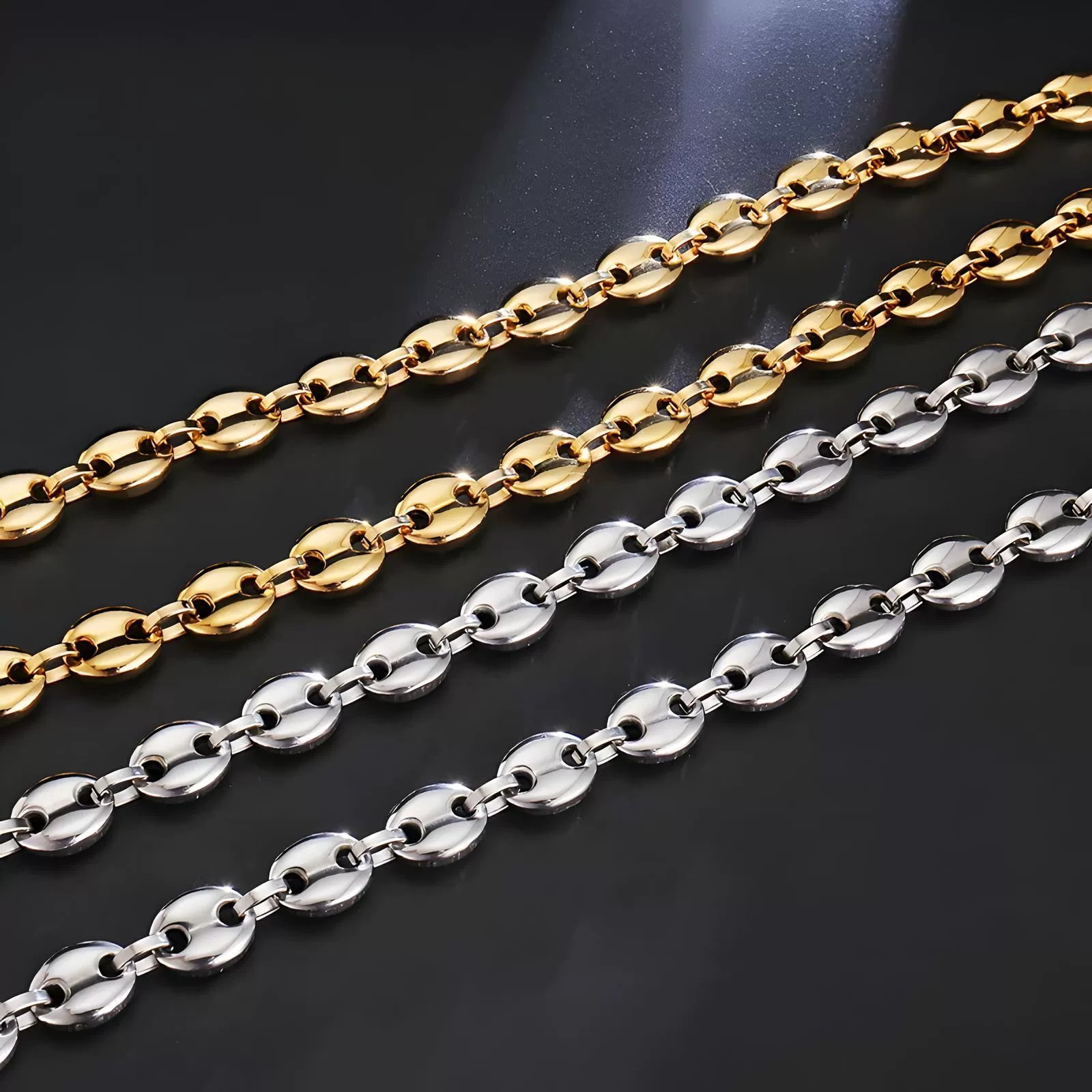 Stainless Steel Pig Nose Chain - European Hip-Hop Coffee Bean Bracelet & Necklace wholesale product view 2