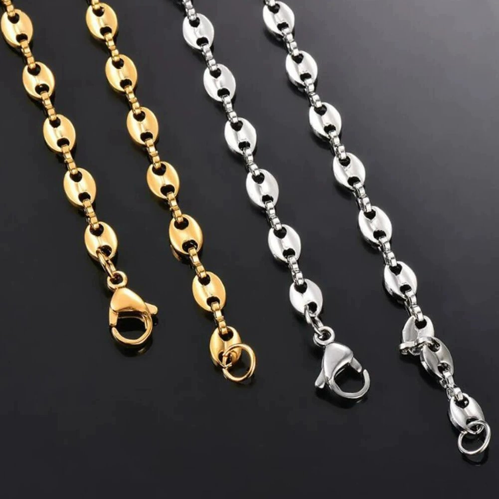 Stainless Steel Coffee Bean Chain - Cuban Chain Necklace & Bracelet Set - Image 2