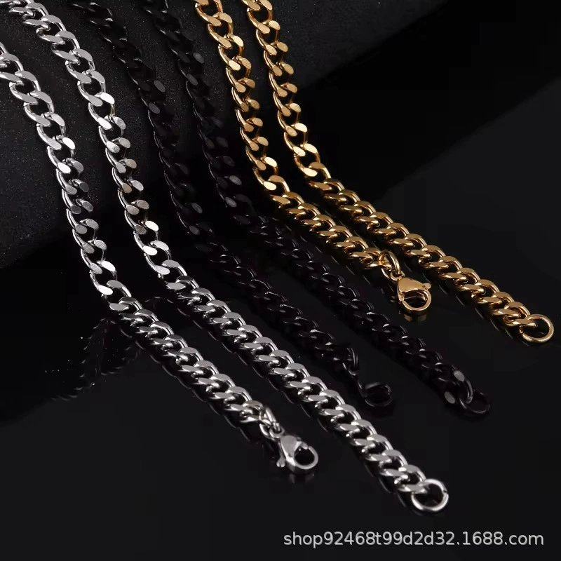 Stainless Steel Hip-Hop Multi-Size Necklace - Single Weave Cuban Chain - Casual Chain - Image 3