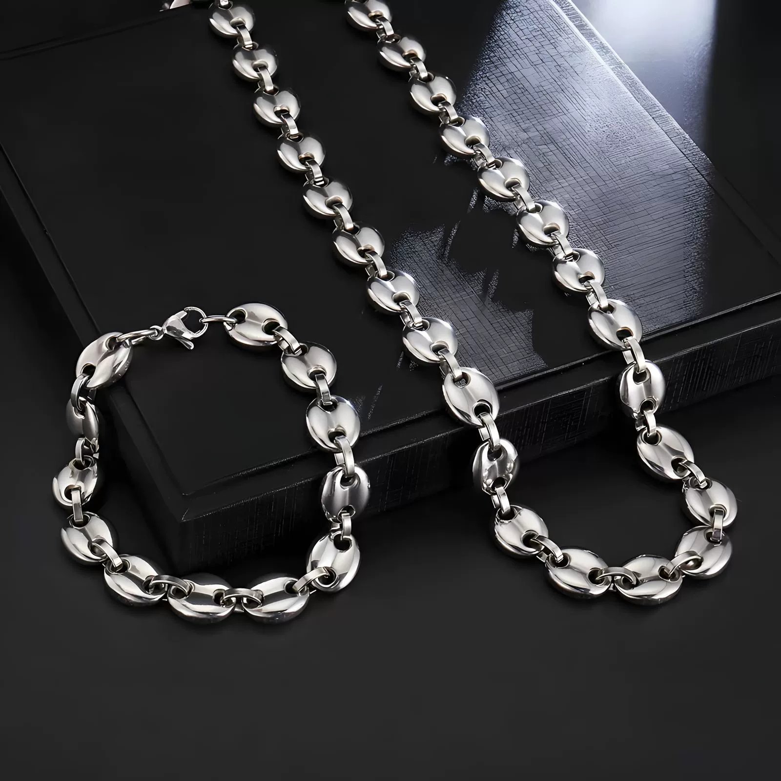 Stainless Steel Pig Nose Chain - European Hip-Hop Coffee Bean Bracelet & Necklace wholesale product view 3