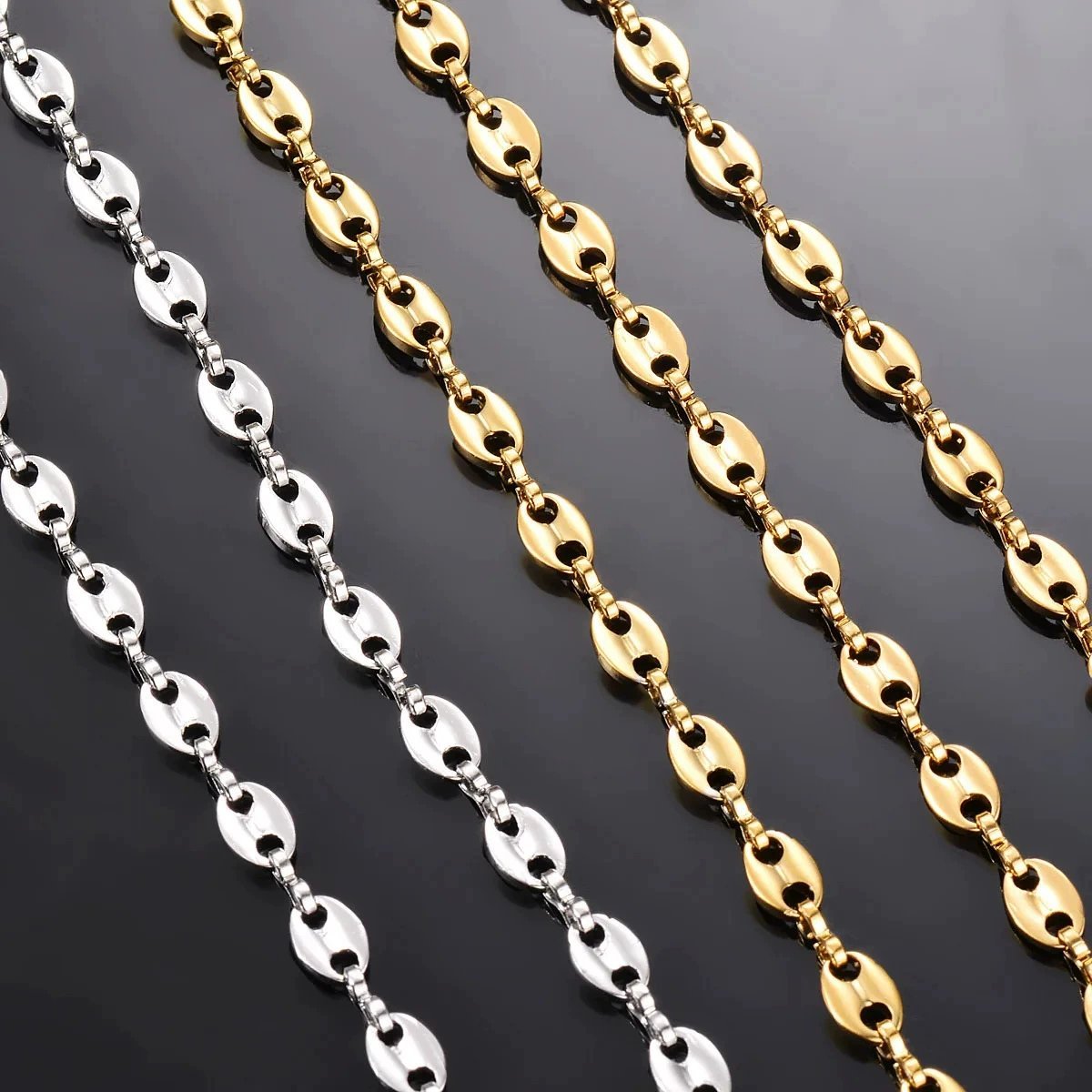 Stainless Steel Coffee Bean Chain - Cuban Chain Necklace & Bracelet Set - Image 3