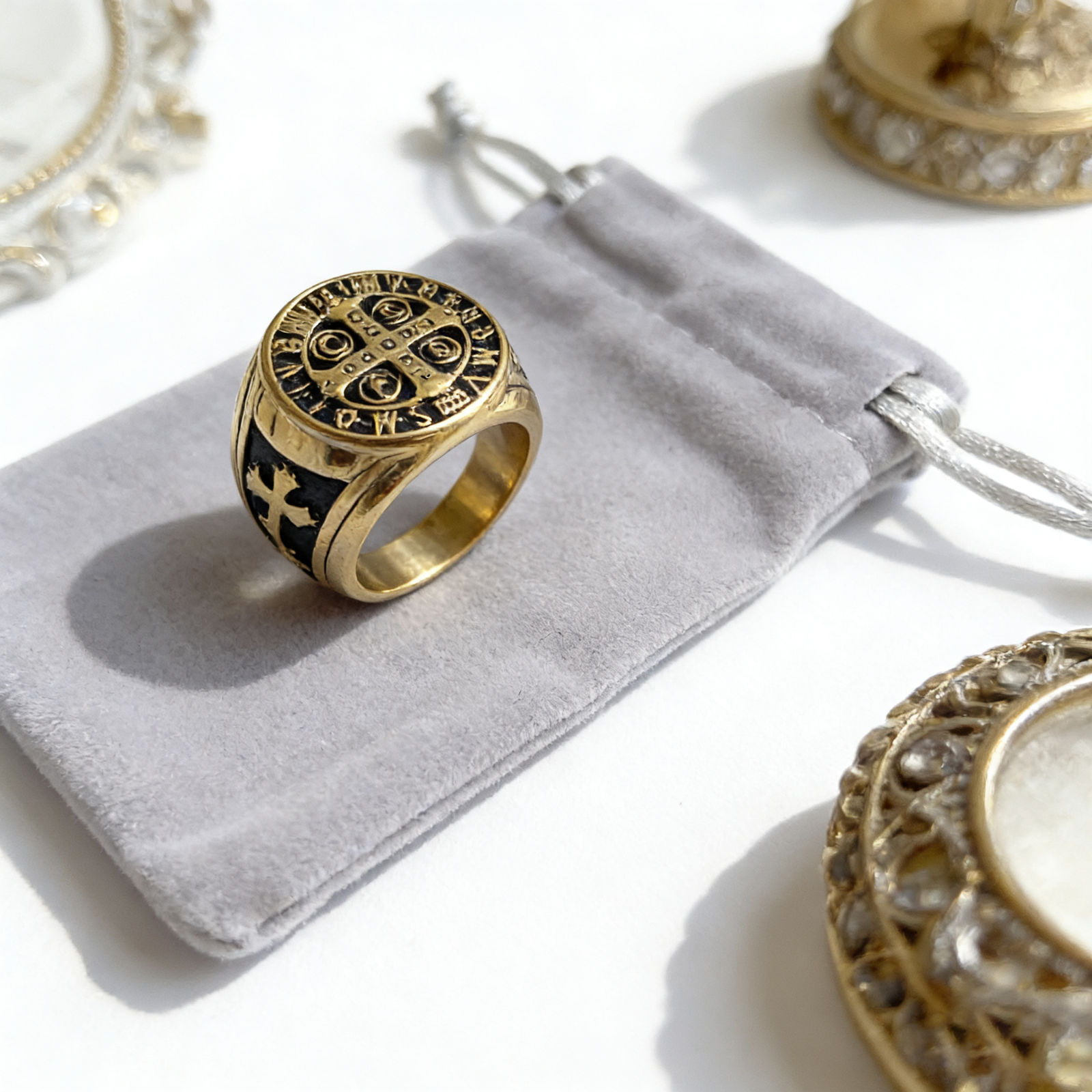 St. Benedict cross stainless steel ring wholesale religious jewelry - product view 6