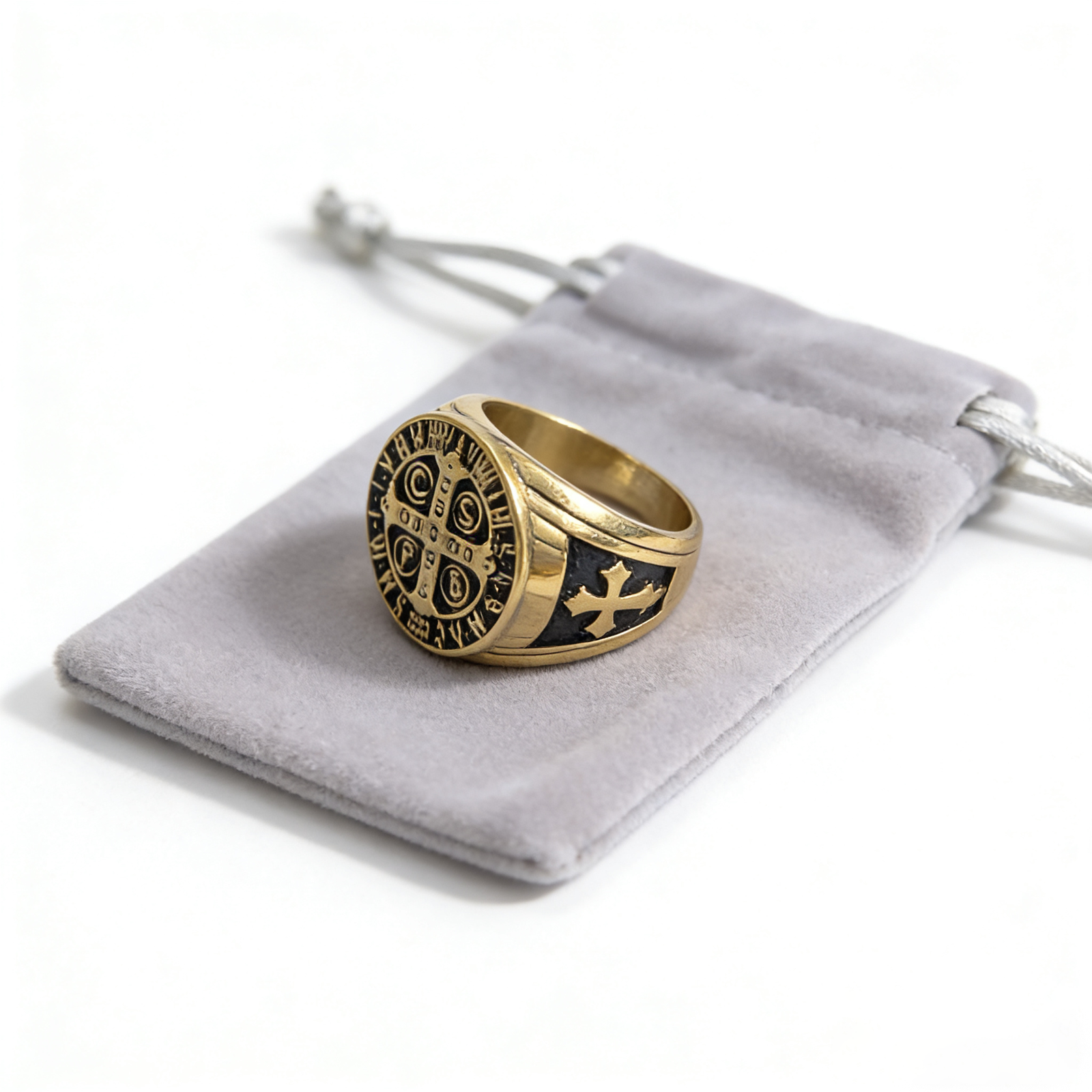 St. Benedict cross stainless steel ring wholesale religious jewelry - product view 7