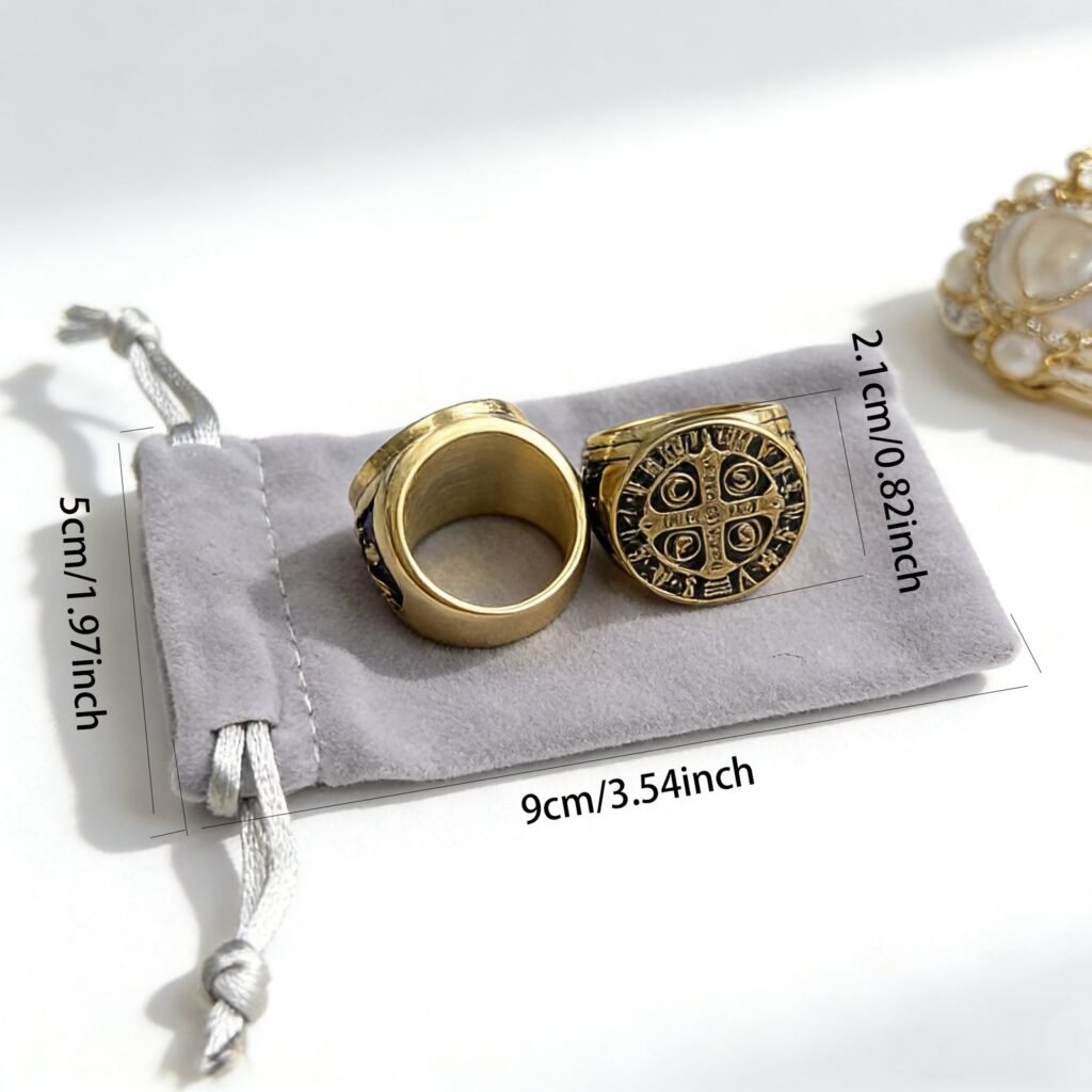 St. Benedict cross stainless steel ring size chart for wholesale religious jewelry