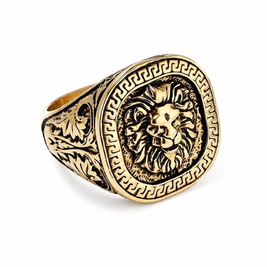 Vintage Lion Head Stainless Steel Men's Hip Hop Ring Wholesale