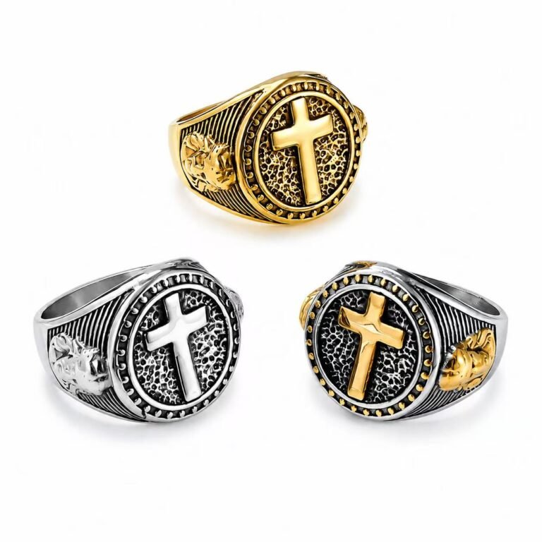 Gold Cross 316L Stainless Steel Signet Ring Wholesale