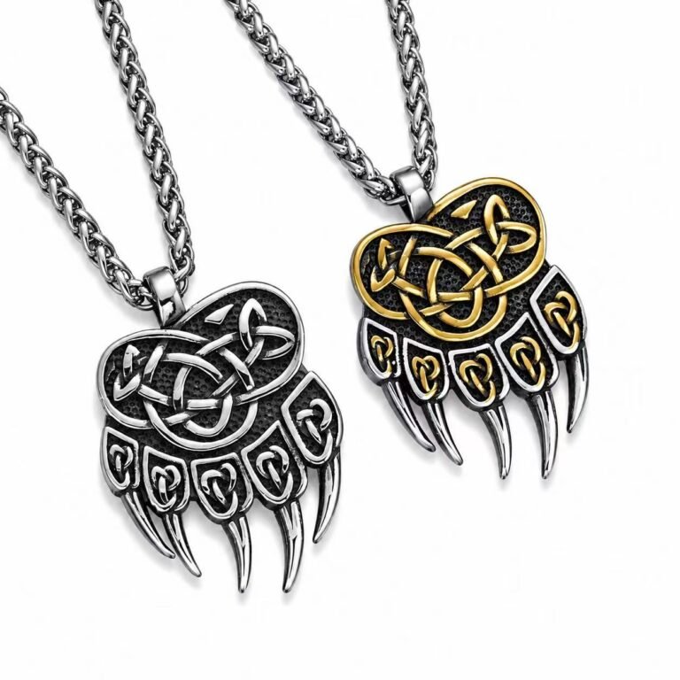 European Viking Double-Sided Bear Paw Pendant Titanium Steel Necklace for Men Wholesale